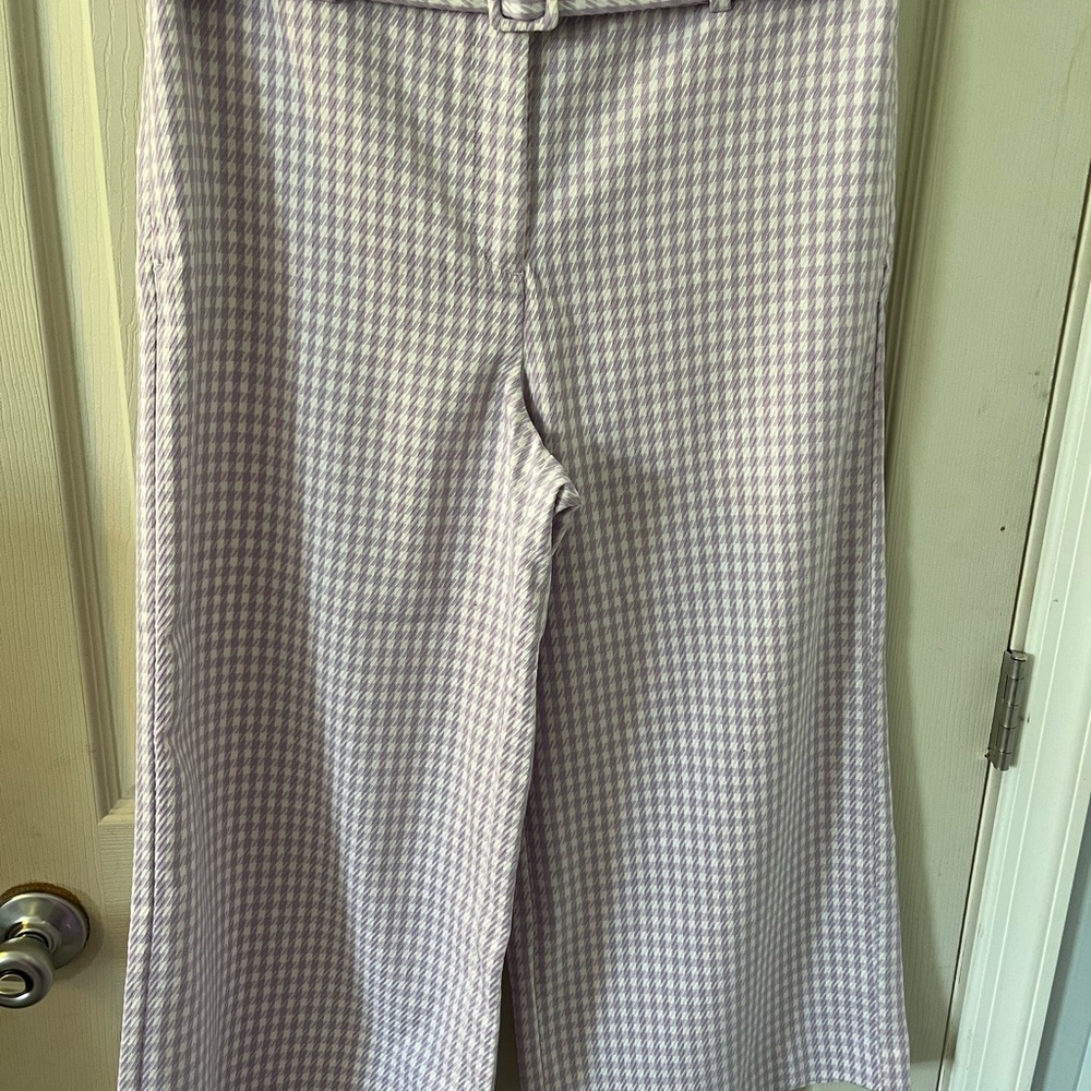 Ann Taylor Purple and. White Houndstooth High Rise Wide Leg Cropped Trousers